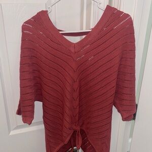Maurices Rose V-Neck Tie-Front Knit Sweater